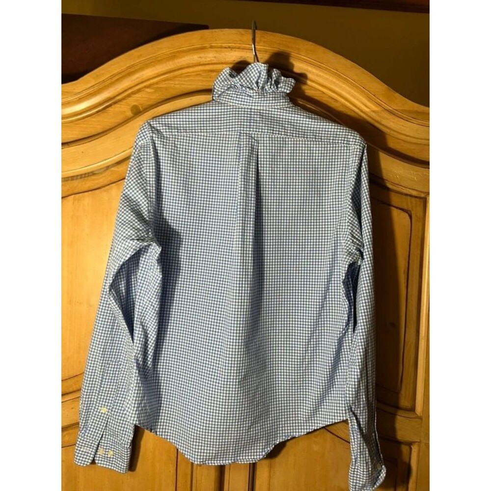 Ruffled Collar Ralph Lauren Button Up Shirt Blue Check - Picture 7 of 7